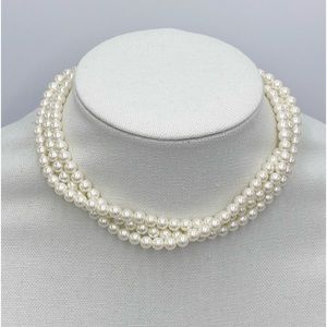 Vintage Multi Strand Faux Pearl Beaded Necklace